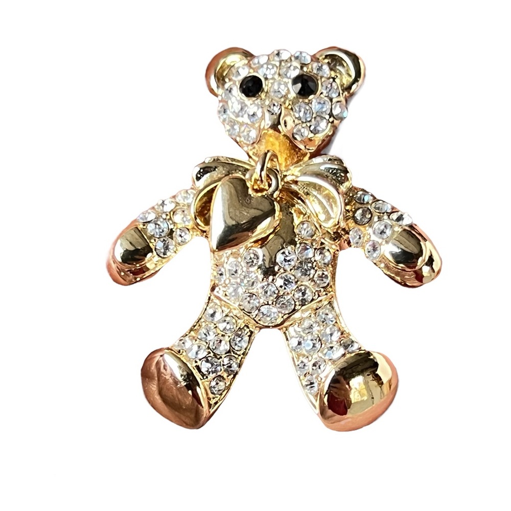 Gold and Silver Crystal Teddy Bear pin brooch